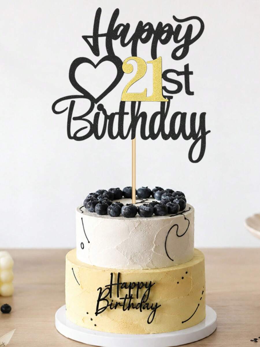 1pc Numeric & English Happy Birthday Cake Topper, Suitable For 18th, 15th, 20th, 21st, 25th, 30th, 50th, 60th, 70th Birthday Party, Wedding, Anniversary Celebration - Multicolor - View 1