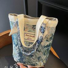 Tas Tangan Ember Motif Bunga Jacquard, Tas Jinjing Kain Wanita, Tas Penyimpanan Kecil untuk Aktivitas Sehari-hari - MultiWarna - View 1