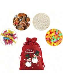 8/1pc Christmas Drawstring Gift Bag, Christmas Packaging Bag, Holiday Party Decoration Gift Bag, Cartoon Candy Drawstring Bag, Halloween, Christmas - Multicolor - View 8