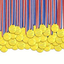 10pcs Plastic Gold Winner Medals With Red White Blue Lanyard, Five-Point Star Embossed Pattern, Lightweight And Durable, Sports Competition Game Reward, Party Small Prizes, Ball Games, Sports Medals - Multicolor - View 2