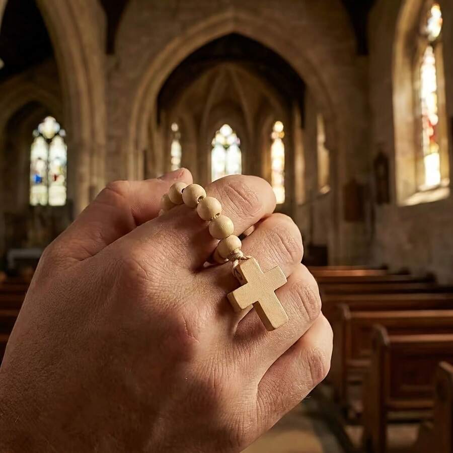 1/2/5pcs Natural Wooden Cross Pocket Rosary Jewelry Set, Prayer Bead Ring, Portable Religious Faith Accessory, Suitable For Daily Prayer And Church, Unisex, Wooden Bead Cross Pendant - Multicolor - View 1