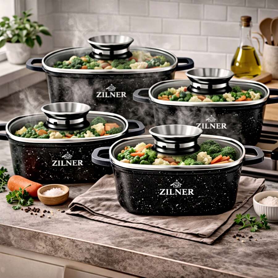 10-Piece Stainless Steel Cooking Pot Set – 20/22/24/26/28cm Deep Soup & Hot Pot Cookware, Professional Double Handle Casserole Stockpots With Lids For Kitchen & Restaurant - View 1