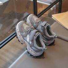 Breathable Mesh Children's Sports Shoes, Hook And Loop Thick Sole Anti-Slip Lightweight Kids Running Casual Shoes - Grey - View 5