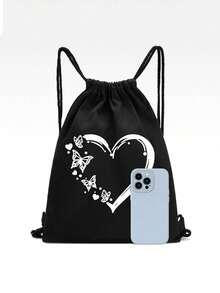 New Canvas Drawstring Bucket Bag One Shoulder Shopping Student Backpack - Black - View 2