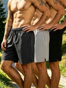 Boyfriend Style Men's 3pcs Quick-Dry Breathable 4-Way Stretch Sports Shorts For Summer - Dark Grey - View 7