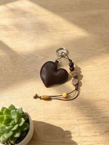Heart-Shaped 3D Keychain Pendant Heart Bag Charm,Purse Charms - Coffee - View 3