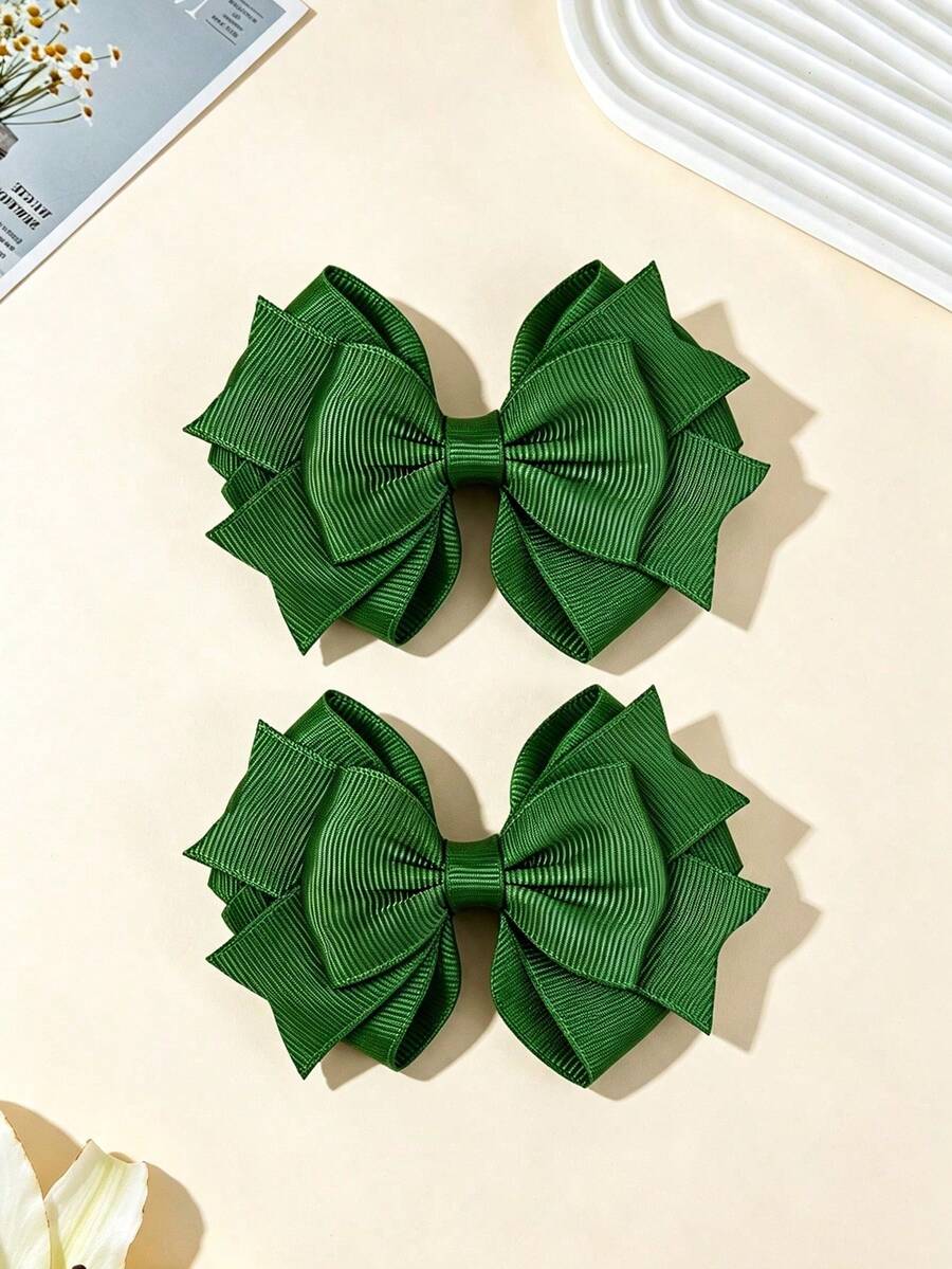2 kẹp tóc nơ nhiều lớp màu xanh bằng ruy băng polyester, phù hợp dùng hàng ngày - Nhiều màu - Xem 1