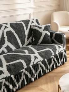 1pc Printed Hem Elastic Sofa Cover, Dust-Proof & Stain-Resistant, Stretchable One-Piece Full Coverage Sofa Protector, Living Room Home Decor, Machine Washable - Grey - View 6