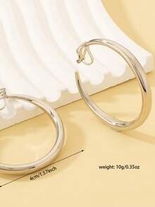 1 Pair Fashionable Basic Minimalist Metal Round Clip-On Earrings (For Non-Pierced Ears) - Silver - View 5