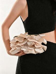 Women's Elegant Charming Petal Party Clutch, Ruffle Design Evening Bag, Suitable For Wedding/Vacation/Formal Party/Ball - Apricot - View 10