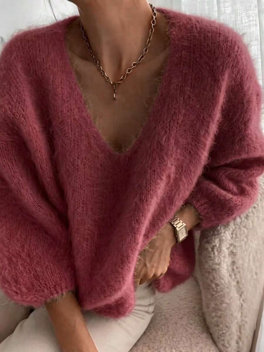 Women's Solid Color Casual Versatile Daily Long Sleeve Sweater - Dusty Rose - View 1