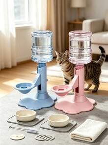 1/2PCS High-Capacity Cat Water Dispenser Stand, Elevated Gravity Water Bowl With Refill Bottle | Adjustable Spill-Proof Cat Water Feeder For Cats And Small Dogs, Detachable Easy-Clean Pet Water Dispenser Stand Large Capacity - 500ml - View 2