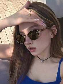 Women's Metal Frame Oval/Polygonal Fashion Glasses (Half-Rim), Suitable For Daily Wear And Outdoor Activities - Multicolor - View 2