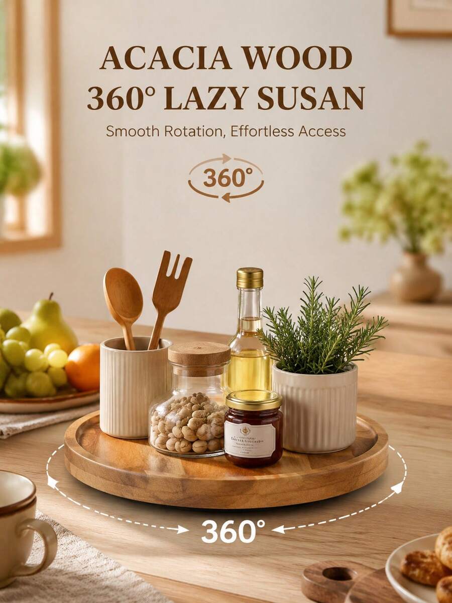 360° Rotating Round Wooden Turntable, Multi-Functional Kitchen Countertop, Cabinet And Bathroom Spice Storage Tray, Easy To Clean, Ideal Gift For Father's Day, Housewarming And Birthday