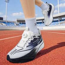 Men Gradient Mesh Racing Running Sneakers Quick Rotating Buckle Closure Cushioned Thick Stylish Black White Tone Daily Jogging Athletic Footwear - Ink Wash Black and White - View 7
