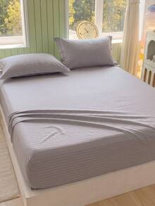 3-Piece Minimalist Striped Bedding Set, 1 Fitted Sheet + 2 Pillowcases (Pillow Inserts Not Included), Soft Breathable Mattress Cover, Deep Pocket All-Season Bedroom Bedding - Light Grey - View 6