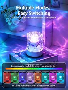 2026 Upgraded USB Powered Aurora Water Ripple Projection Smart Lamp, Rotating Multicolor Light Effects, Touch Control Color Changing Ice Crystal Cube Atmosphere Light, Bedroom Bedside Desktop Decoration Night Light, Room Dorm Romantic Lighting Ornament, No Battery, Style Atmosphere Lamp, Birthday Gift, Couple Gift, Christmas Gift - Ripple Effect Round Light - View 5