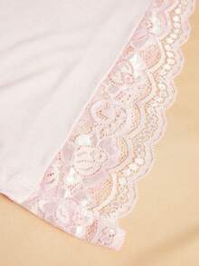 Pink Lace Trimmed Bow Decorated Side Slit Cami Slip Dress - Pink - View 4