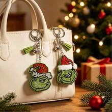 The Grinch New Green Furry Monster Rhinestone Bling Christmas Monster Christmas Fashion Funny Keychain Christmas Cartoon Pendant Tassel Rhinestone Bag Decoration Exquisite Christmas Gift - Multicolor - View 1