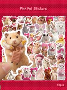 54pcs Pink Pet Stickers, PVC Decorative Stickers, Suitable For Laptop, Luggage, Skateboard, Tablet, Refrigerator, Phone Case, Guitar, Gift Box Packaging - A - View 14