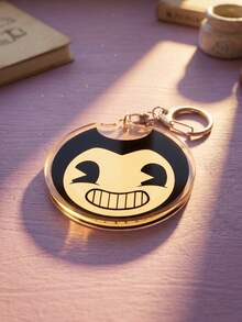 1Pc/6Pcs Bendy And The Ink Machine Cartoon Acrylic Keychain Set, Funny Round Expression Pendant For Backpack, School Bag & Car Keys. - Multicolor - View 10