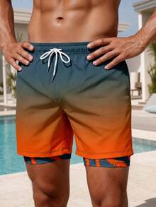 Men's Octopus Print Double-Layer Beach Shorts, Casual Summer Holiday Style - Multicolor - View 1