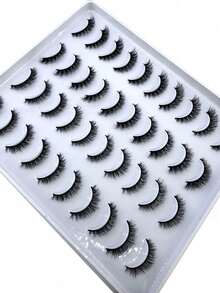 20 Pairs Cross Fluffy Faux Mink False Eyelashes, Natural Long Extension False Eyelashes, Handmade Curled 3D False Eyelashes, D-Curl Faux False Eyelashes For Makeup, Mixed Style False Eyelashes - Black - View 2