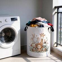 1pc Soft Fresh Watercolor Style, Elephant, Lion, Giraffe, Little Monkey Gathered, Low Saturation Soft Color Palette Universal Storage Basket [Includes Stainless Steel Frame] - View 9
