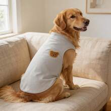 1 Buah Rompi Anjing Tanpa Lengan Kerah Tinggi, Pakaian Hewan Peliharaan Rajut Lembut dengan Aplikasi Tempelan Beruang Lucu, Pakaian Rumah Hangat Model Pullover untuk Anjing Ras Sedang hingga Besar - Light Grey - View 2