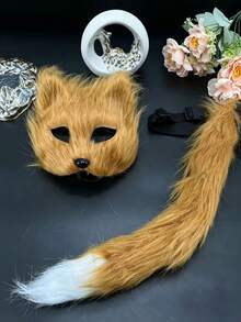 Realistic Cat Ear & Fox Tail Set, Anime Animal Ear Tail Mask & Glove Combo. Plush Realistic Animal Ears With Fluffy Tail And Decorative Mask, Elastic Material For Comfortable Wear. Suitable For Anime Conventions, COSPLAY Role Play, Theme Parties, Music Festival Outfits. Cute & Eye-Catching Personalized Gift,Halloween - A - View 5