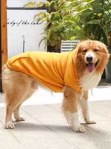 1pc Solid Color Pocket Design Pet Dog Hooded Sweatshirt, Warm Thermal Lined Two-Legged Sweatshirt, Suitable For Medium And Large Dogs, Golden Retriever, Labrador, Autumn/Winter Pet Clothing - Yellow - View 5