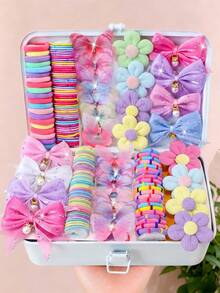 10/153pcs/Set Pink Rhinestone Flower Bow Hair Accessories Set - Suitable For Girls And Women, Daily Essential - Multicolor - View 15