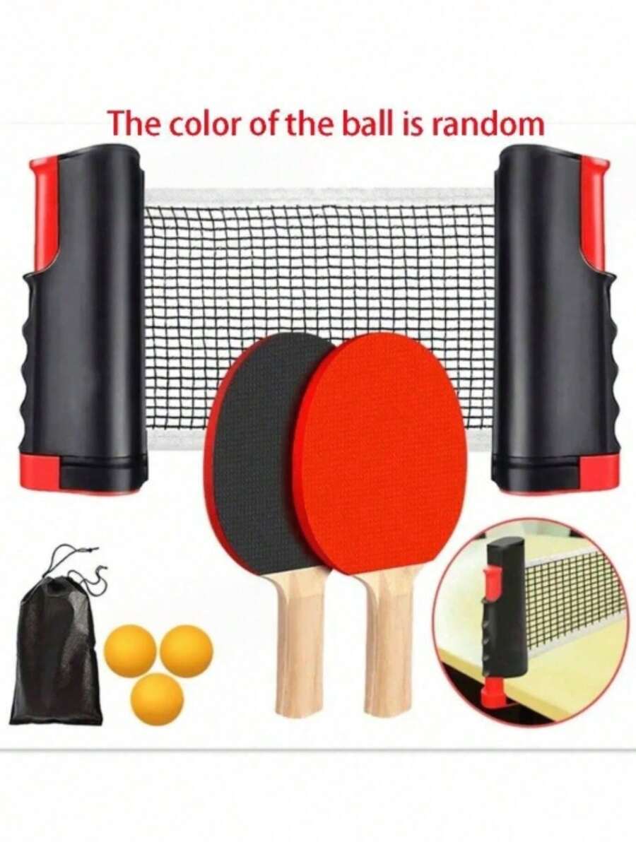 All-In-One Portable Table Tennis Set: Quick Setup, Paddles, Balls And Expandable Net, Convenient For Indoor/Outdoor Entertainment, Beginner Dual Paddles Adult Outdoor Sports Equipment, Used For Table Tennis Trainer And Paddle Sports, Table Tennis Ball Color Random - Multicolor - View 1