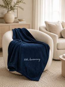 1PC Personalized Custom Text Embroidered Solid Flannel Throw Blanket, 2 Colors Optional, Decorative Cover For Armchair Sofa Bedroom, Ideal Holiday Anniversary Birthday Gift For Family Members - Multicolor - View 5