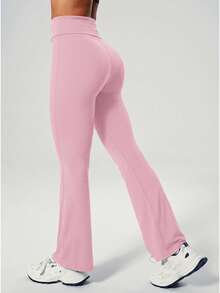 UONNOU Peach Butt-Lifting Flare Leg Jumpsuit, Square Neck Square Neck Backless Yoga Jumpsuit - Baby Pink - View 6