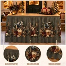 Panoramic Meadow Mountain Autumn Cottage Table Skirt, Autumn Harvest Home Decor, For Dining Table, Party, Banquet And Family Gathering Seasonal Autumn Pattern, Thanksgiving Party Table Cover Autumn Home Decor Table Skirt - Multicolor - View 3