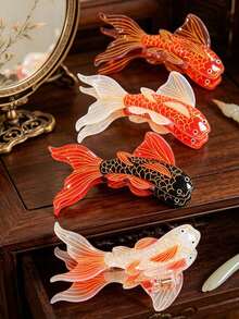 1pc Orange Koi Fish Hair Clip, Creative Acrylic Fiber Fish Tail Design, Incorporating Traditional Chinese Elements, Versatile And Fashionable - Multicolor - View 1
