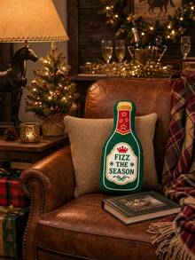 聖誕香檳瓶抱枕 Fizz The Season 節日裝飾靠墊，適用於沙發與臥室，新年居家裝飾 - 彩色 - 查看 3