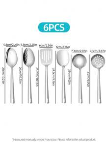 Set Peralatan Masak Dapur Logam 6 Buah, Sendok, Spatula, Sendok Sayur, Saringan Stainless Steel, Warna Emas dan Perak, Peralatan Dapur Tahan Lama, Cocok untuk Memasak Sehari-hari - - - View 8
