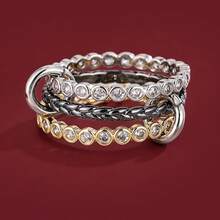 1 pieza Anillo de mujer con diseño de lunares trenzado y circonita cúbica de moda - Multicolor - Ver 1
