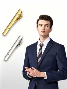10pcs Men's Tie Clips, Silver & Black Tie Bars, Suitable For Regular Ties, Classic Tie Buckles, For Wedding, Meeting, Business, With Gift Box - Multicolor - View 8