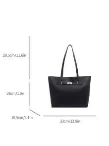 1pc Women's Fashion Commuter Solid Color All-Season Shoulder, Portable Versatile Large Capacity Tote Bag, Suitable For Commuting, Travel, Shopping - Black - View 11