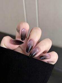 10pcs Oval Press-On Nails, Y2K Retro Cool Style, Purple Gradient Cat Eye Glitter Pattern, Suitable For Women And Girls, Spring Summer Autumn Winter Festivals Parties And Daily Use - Purple - View 9
