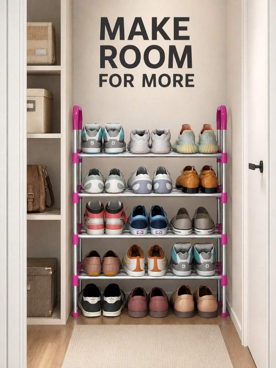 1pc Multi-Layer Steel Tube Shoe Rack, 3-4-5 Layers Adjustable Reinforced Sturdy Shoe Storage Organizer, With Handle, Space-Saving Portable, Suitable For Entryway, Bedroom, Dorm, Small Apartment, Mudroom, Closet, Garage, Home, Easy To Assemble