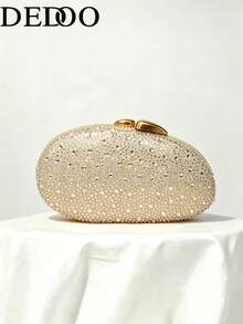 Women's Oval Hard Shell Evening Clutch, Full Rhinestone Polka Dot Pattern, Sparkling Rhinestone Embellished Fabric, Luxury Elegant Style, Suitable For Weddings, Balls And Cocktail Parties - Gold - View 2