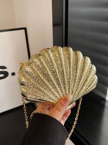 Dedoo 女款貝殼造型晚宴手拿包，3D貝殼壓紋圖案，時尚新穎風格，婚禮宴會派對斜挎包，適合女性四季使用 - 香檳色 - 查看 5