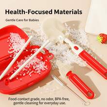 Portable Baby Bottle Brush Set, Includes Bottle Brush, Nipple Brush, Straw Brush, Drying Rack And Storage Box, Suitable For Travel Or Outings - Red - View 8