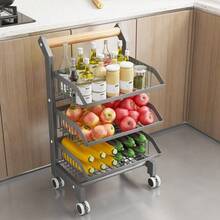 Heavy Duty Rolling Kitchen Storage Rack – 3/4/5-Tier Steel Organizer with Wheels & Wood Handle – Vegetable & Fruit Basket for Onion, Potato, Pantry, Bathroom, Laundry - 3 Schichten - Übersicht 5