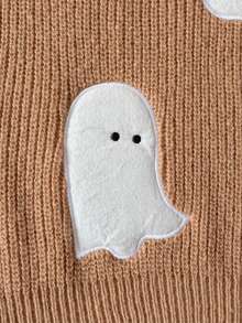 Boys Cute Style Solid Color Ghost Embroidery Sweater Knit Pullover Long Sleeve Suitable For School Daily Wear Spring Autumn Winter - Brown - View 8