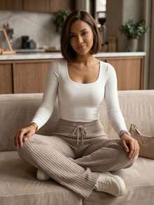 Women Sweater Pants - Camel - View 1